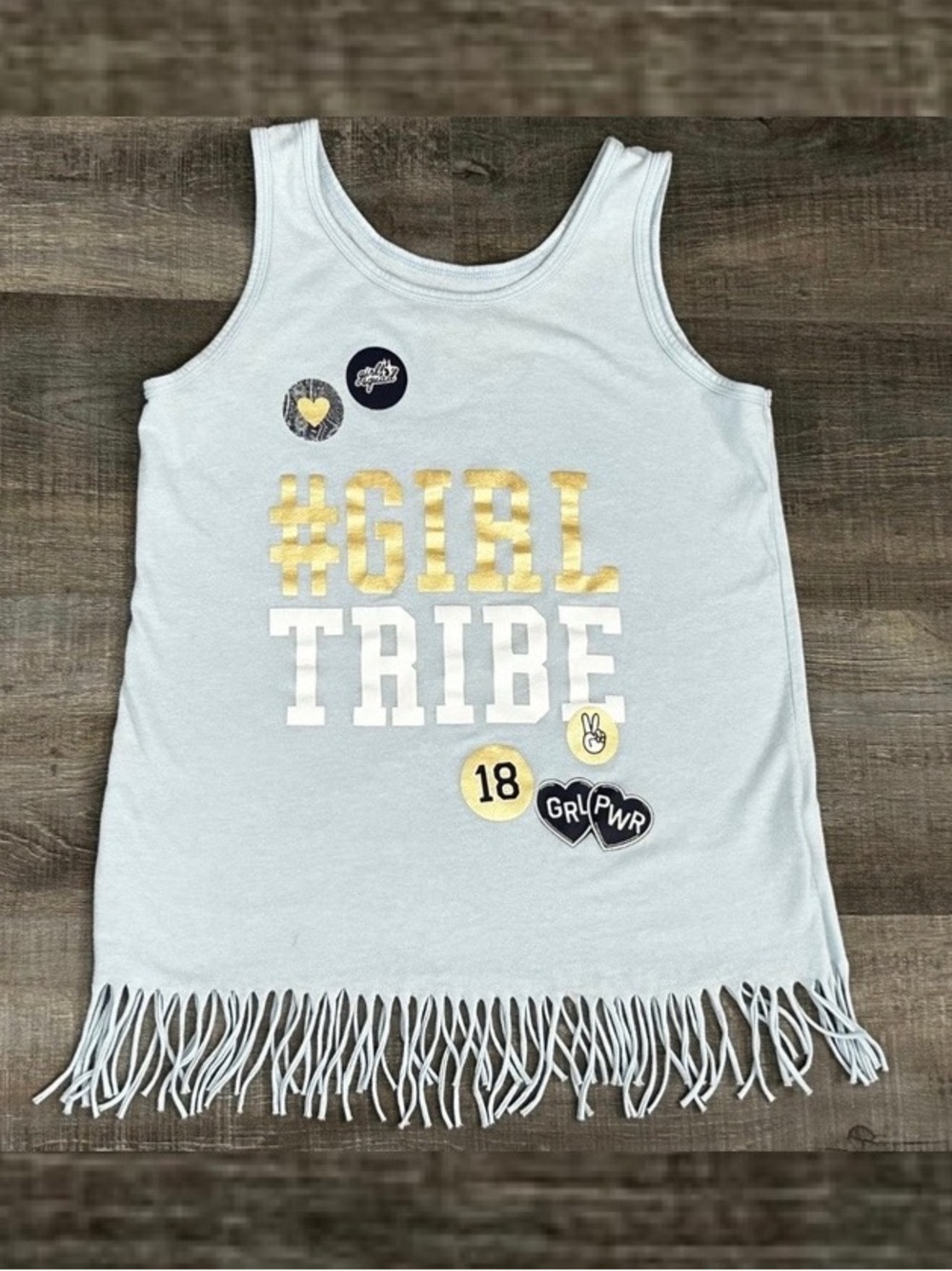 💞 Big Girls Size XL #Girltribe Girl Tribe Light Blue Fringe Tank Top Shirt